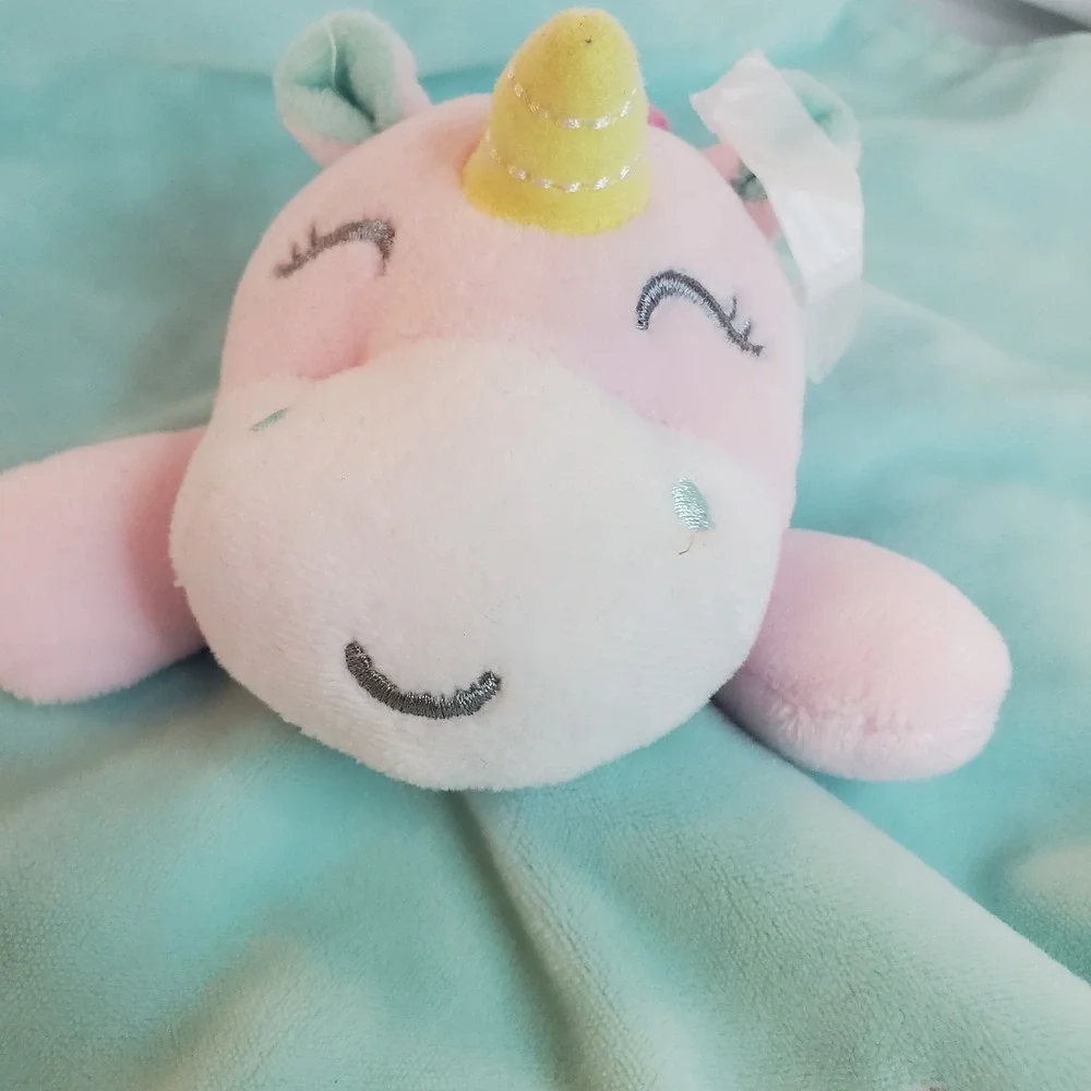 BABY STARTERS 2017 PINK UNICORN DREAM TEAL SECURITY BLANKET STUFFED ANIMAL PLUSH